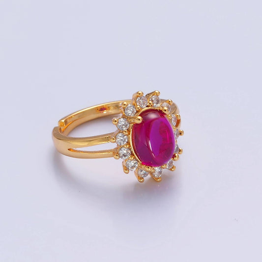 Celestial Sun Ring with Oval Fuchsia Jade Stone O769
