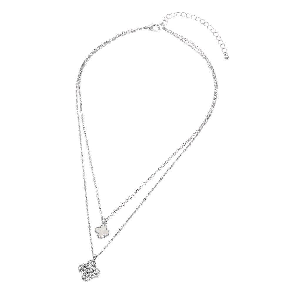 Gold Dipped Double Quatrefoil Pendant Layered Necklace: Gold,Red