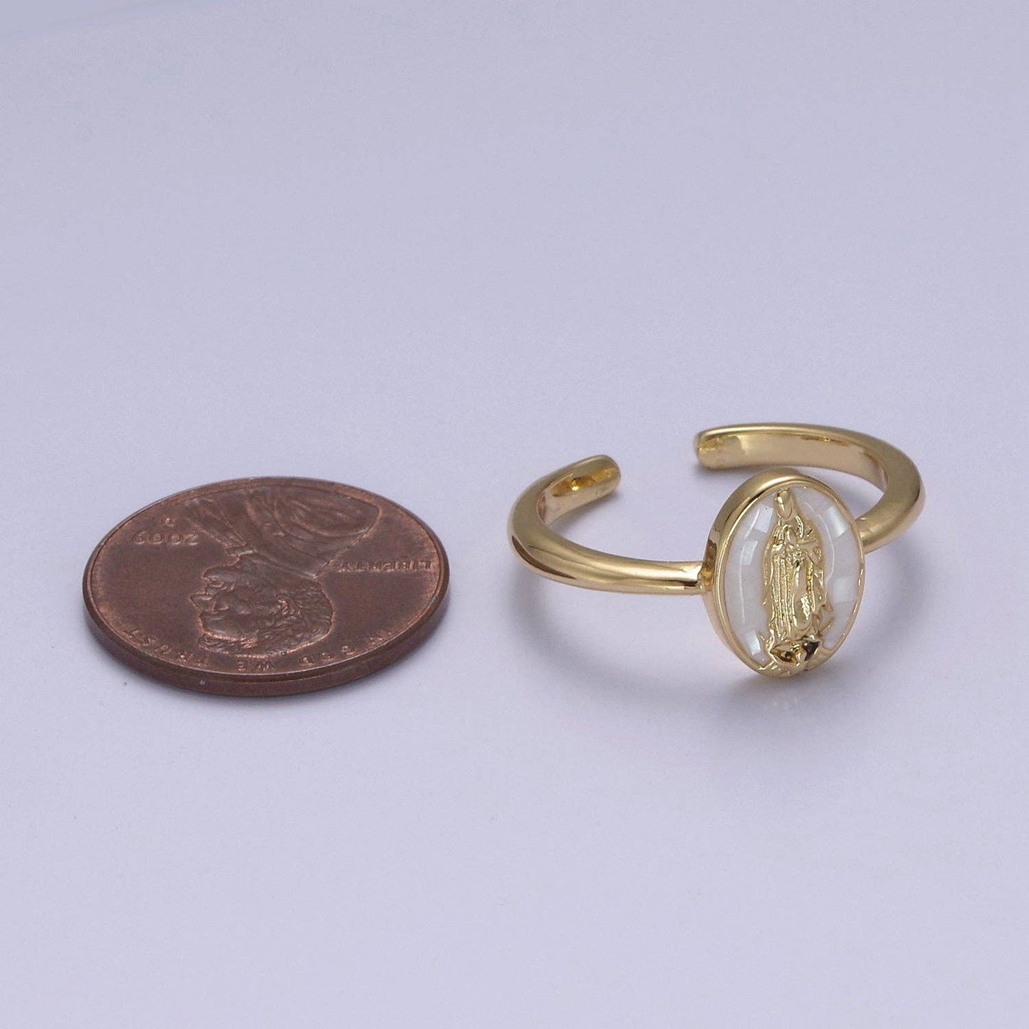 Gold Virgin Mary Ring | Religious Jewelry | Lady Guadalupe R: White