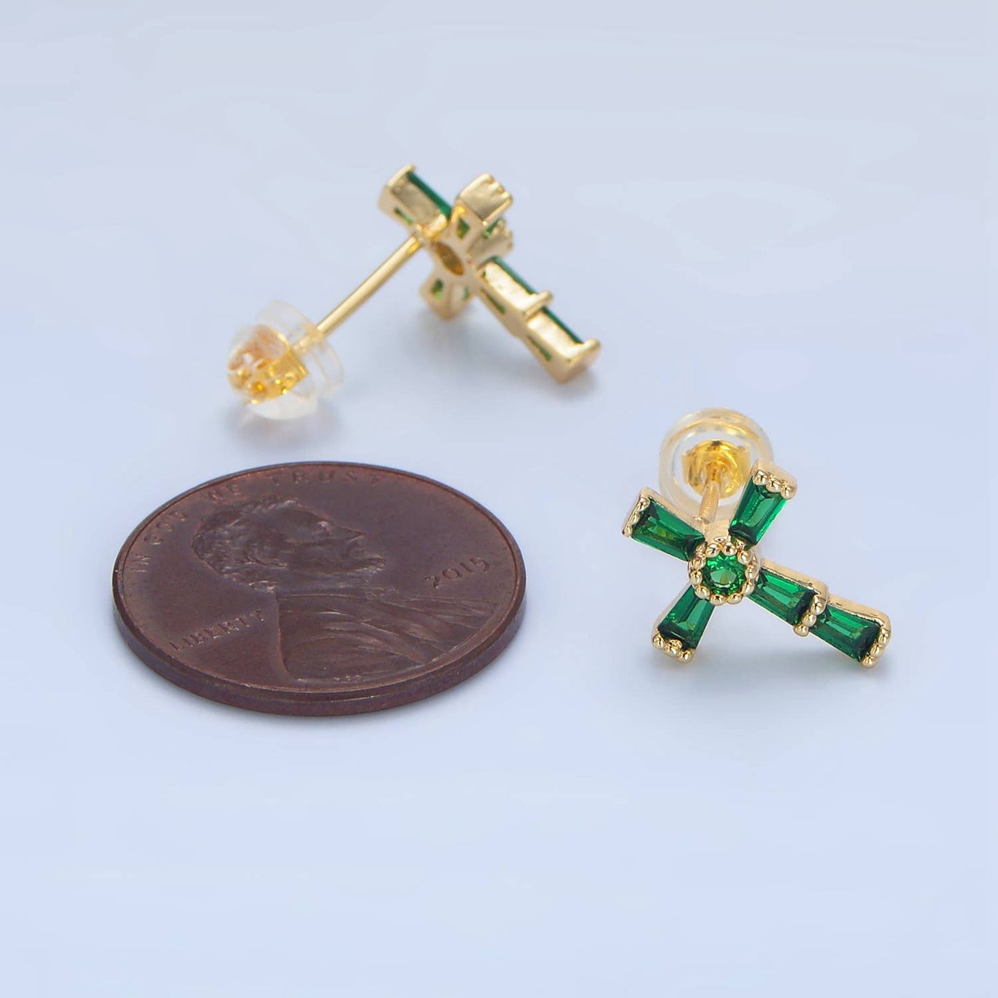 24K Gold Filled CZ Religious Cross Studs | P053 - P061 : Fuchsia
