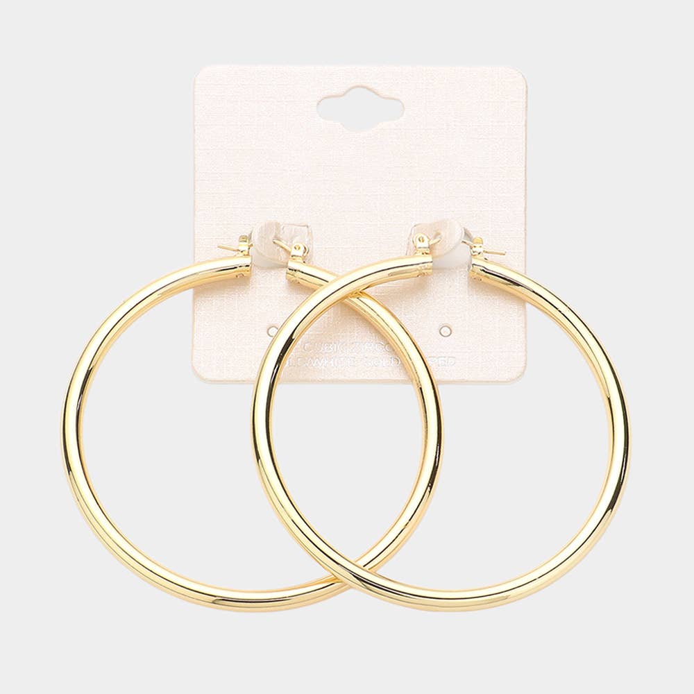 2.7" Gold Dipped Aluminum Pin Catch Hoop Earrings: Gold