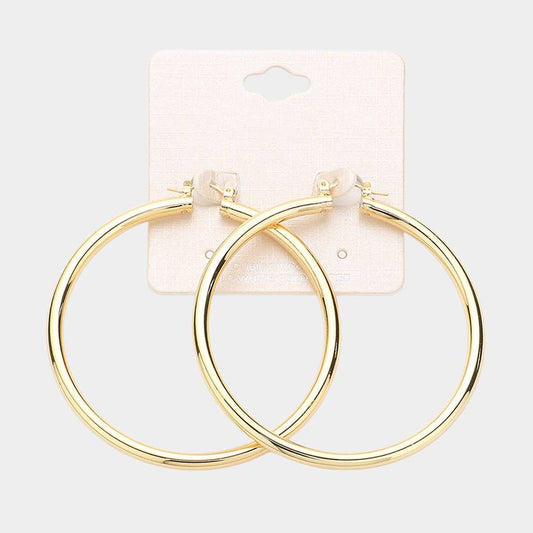 2.7" Gold Dipped Aluminum Pin Catch Hoop Earrings: Gold
