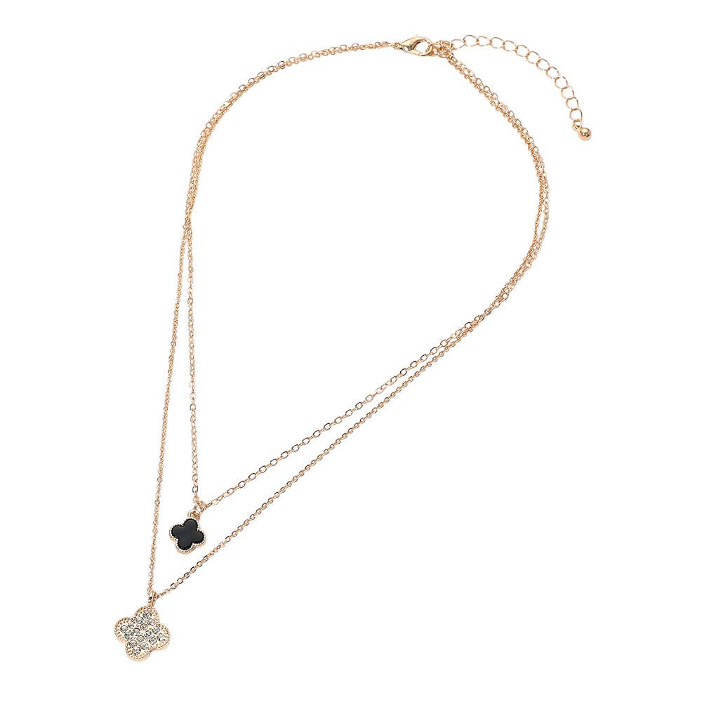 Gold Dipped Double Quatrefoil Pendant Layered Necklace: Gold,Red