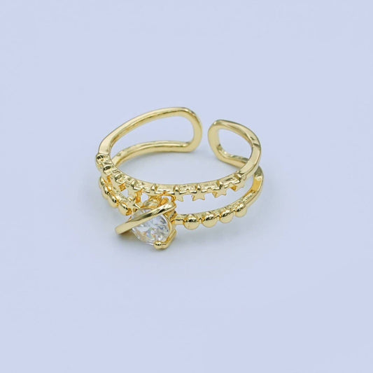24K Gold Filled Clear CZ Molten Star Dotted Double Band Ring | O1054