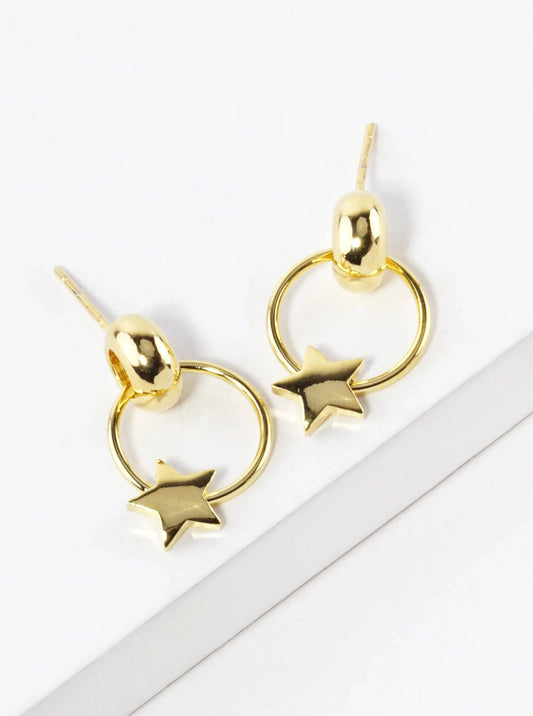 White Gold Dipped Star Door Knocker Post Earrings: Gold