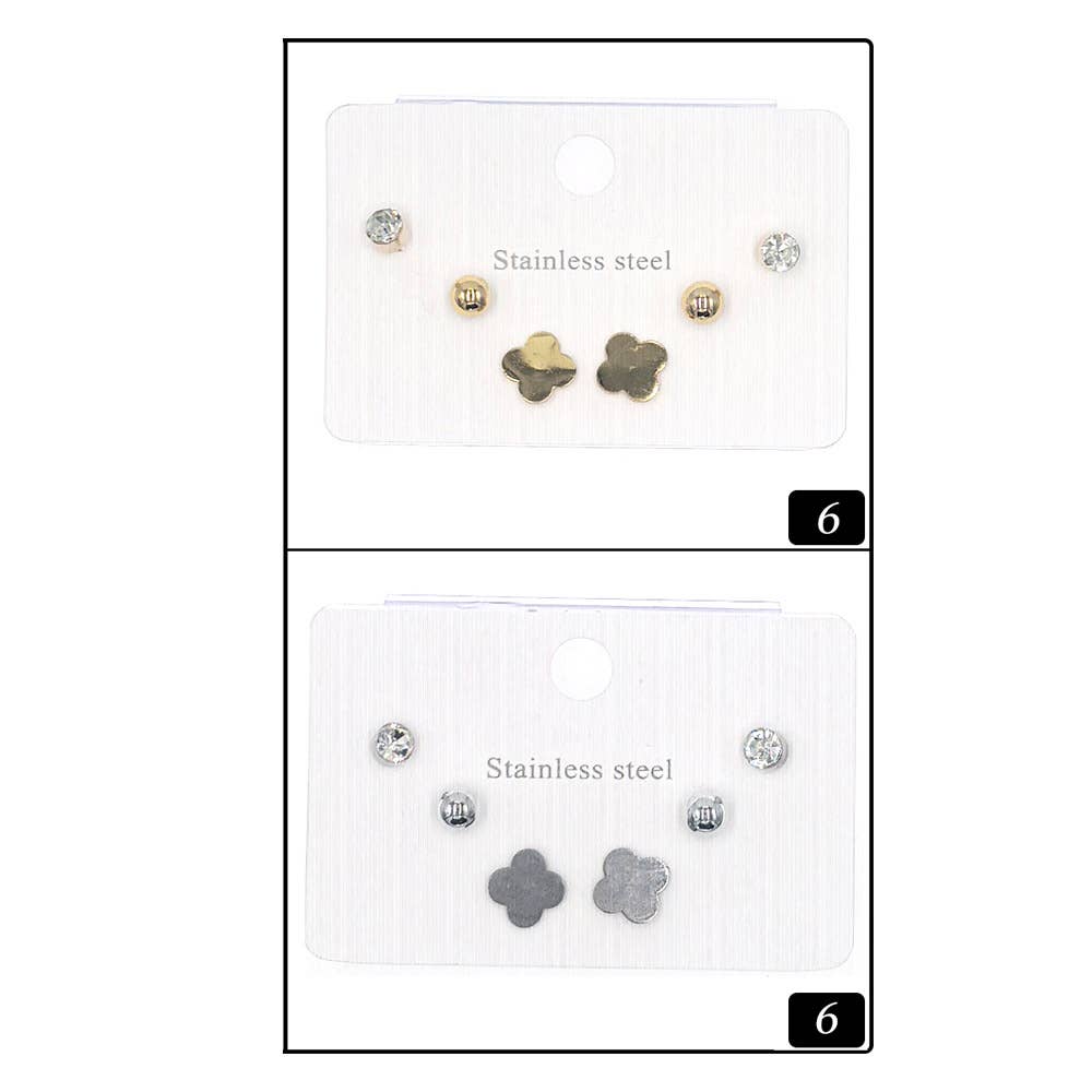 12 SET OF 3 - Stainless Steel Stud Earring Set