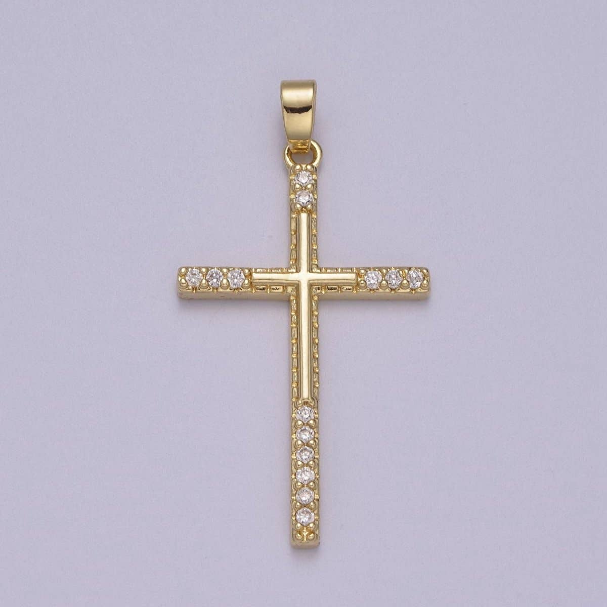 Micro Pave Gold Cross Pendant for Religious Jewelry Making N-600