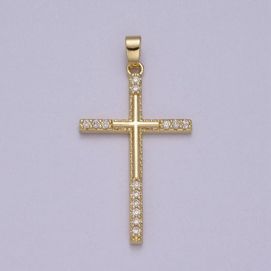Micro Pave Gold Cross Pendant for Religious Jewelry Making N-600