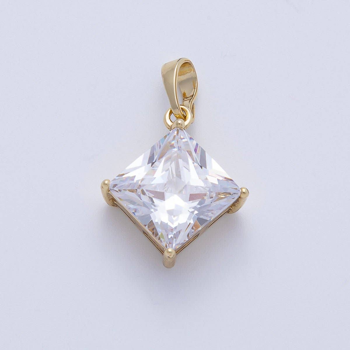 14K Gold Filled 17.5mm Clear CZ Rhombus CZ Solitaire Pendant | Charms-00084