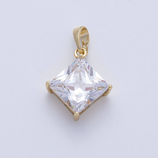 14K Gold Filled 17.5mm Clear CZ Rhombus CZ Solitaire Pendant | Charms-00084