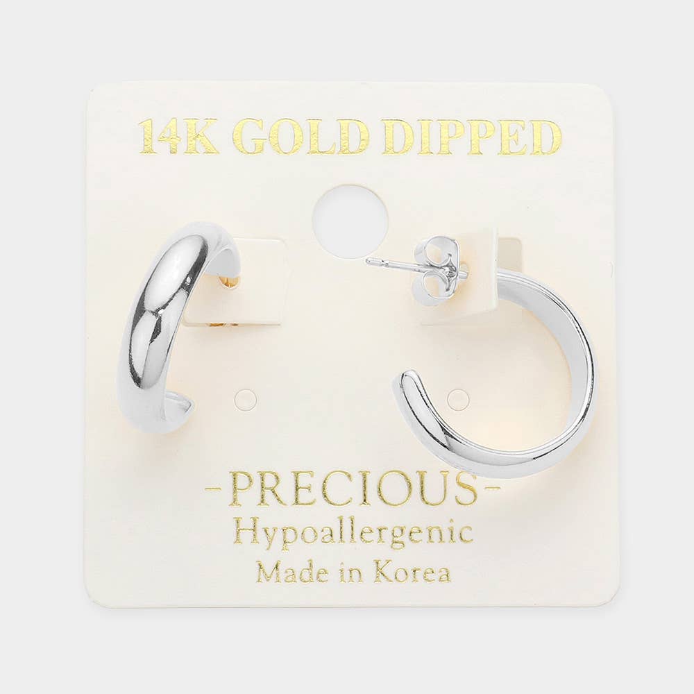 14K Gold Dipped Metal Hoop Earrings: Rhodium