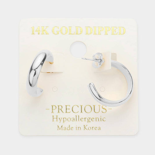 14K Gold Dipped Metal Hoop Earrings: Rhodium