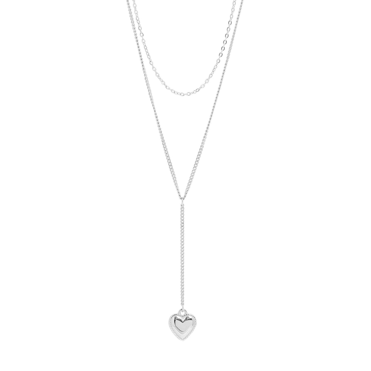 18K Gold PVD Stainless Steel Layered Lariat Heart Charm Necklace: Gold