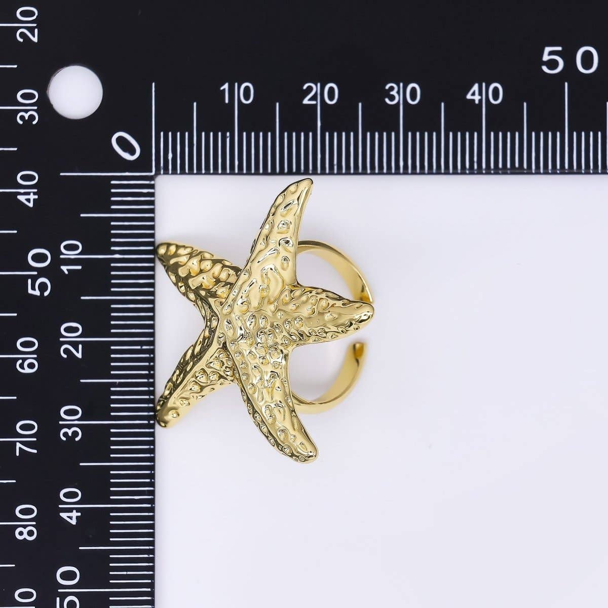 24K Gold Filled Realistic Dotted Sea Starfish Adjustable Open Ring | O1465