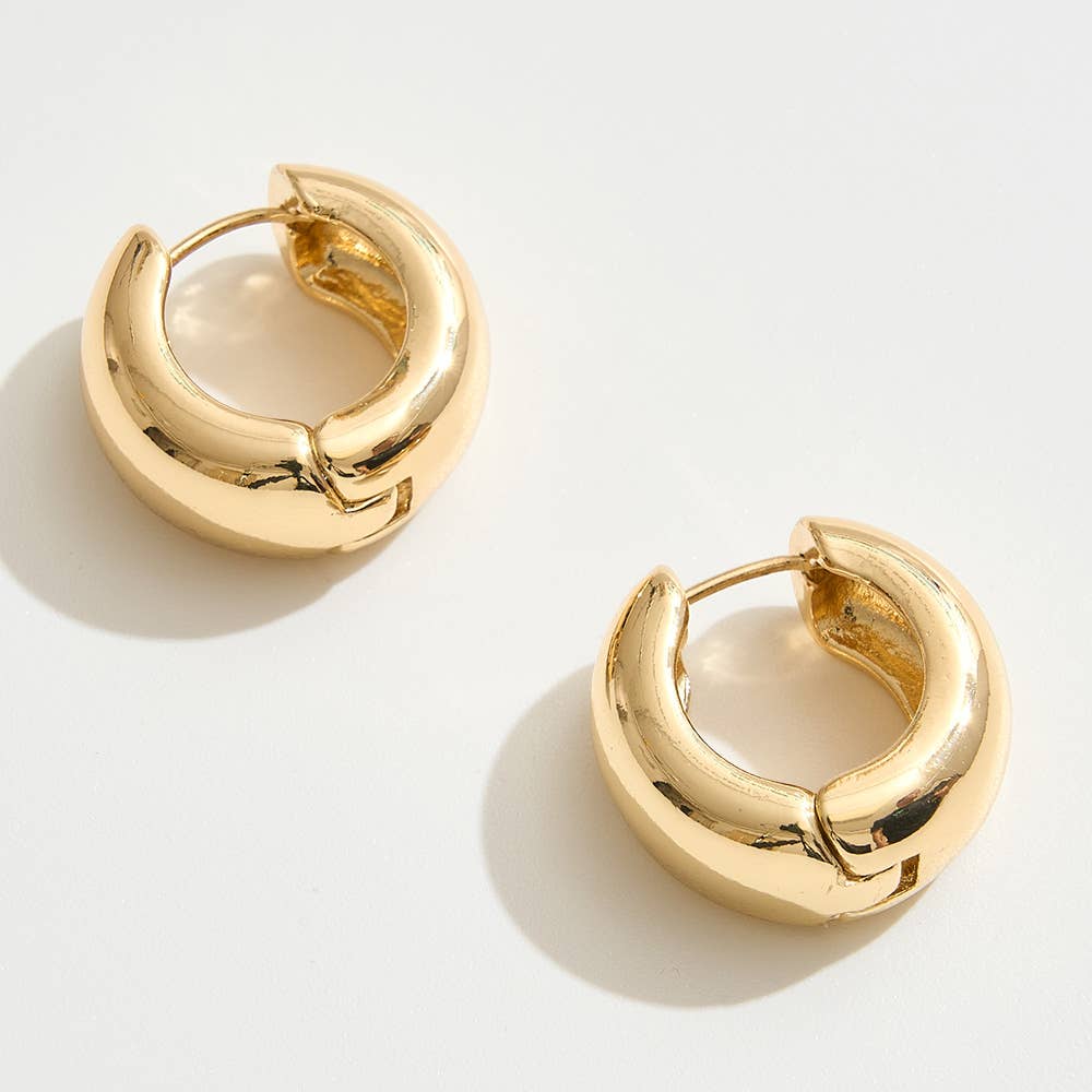 14K Gold Dipped Bold Round Huggie Hoop Earrings: Silver