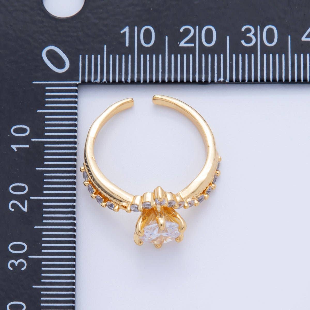 18K Gold Filled Clear CZ Micro Paved Solitaire Chevron Ring | O1742