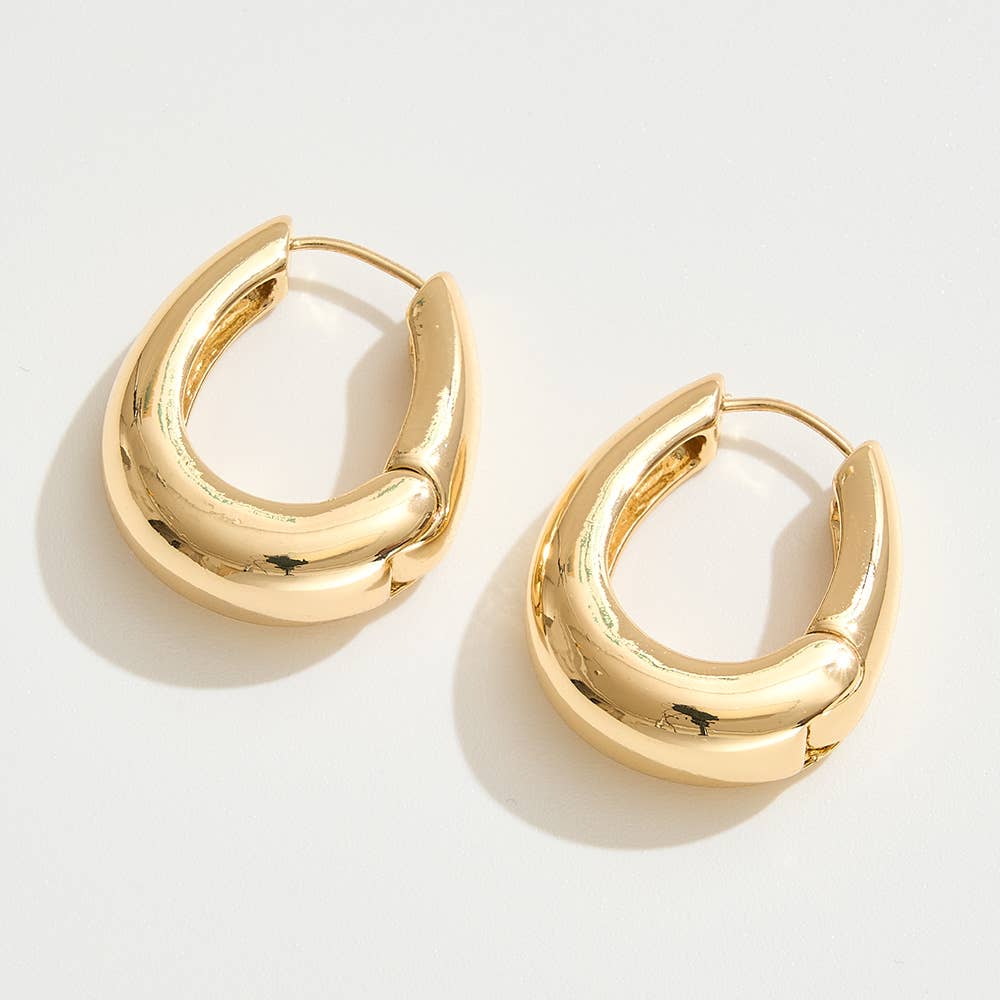 14K Gold Dipped Sculptural Huggie Hoop Earrings: Silver