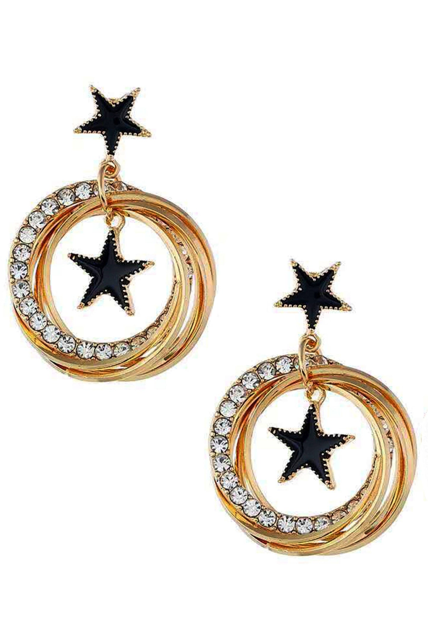 Star Rhinestone Alloy Earrings E4393: Gold