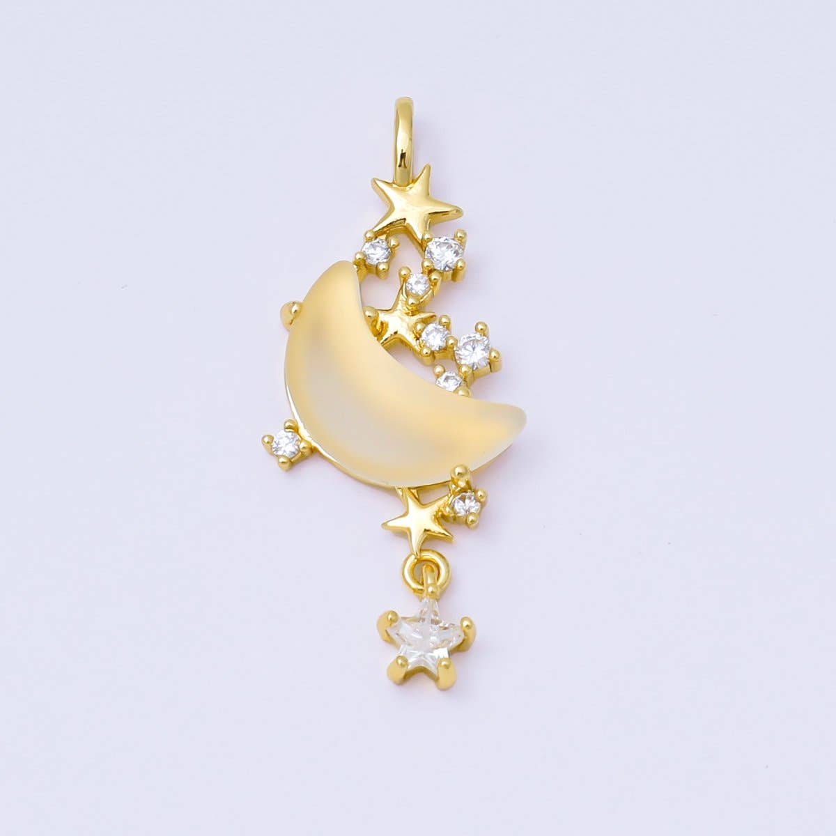 24K Gold Filled 27.5mm Micro Paved CZ Blue, Pink, Clear Stars Moonlight Set Drop Pendant | AA1628 AA1629: Blue