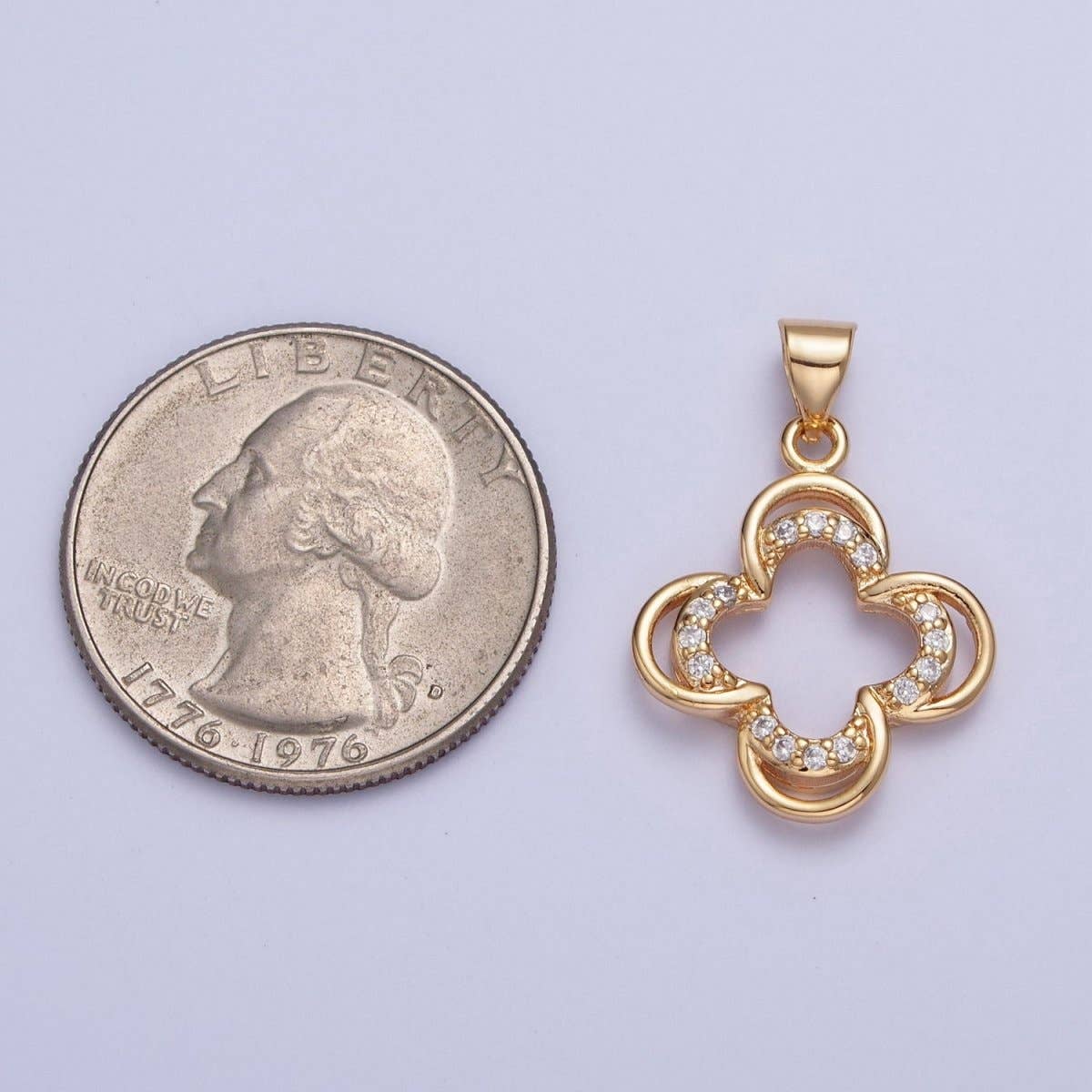 24K Gold Filled Double Four Leaf Lucky Clover Micro Pave CZ For Jewelry Making X-453