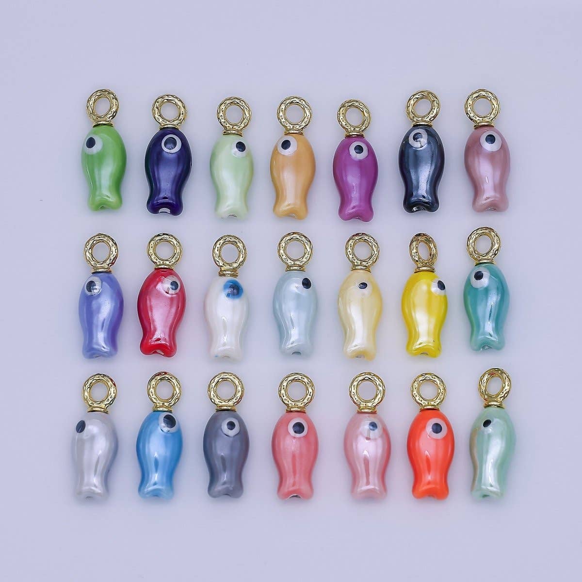 24K Gold Filled 30mm Enamel Fish Sea Animal Ceramic Drop Charm | X794 - X801: Blue