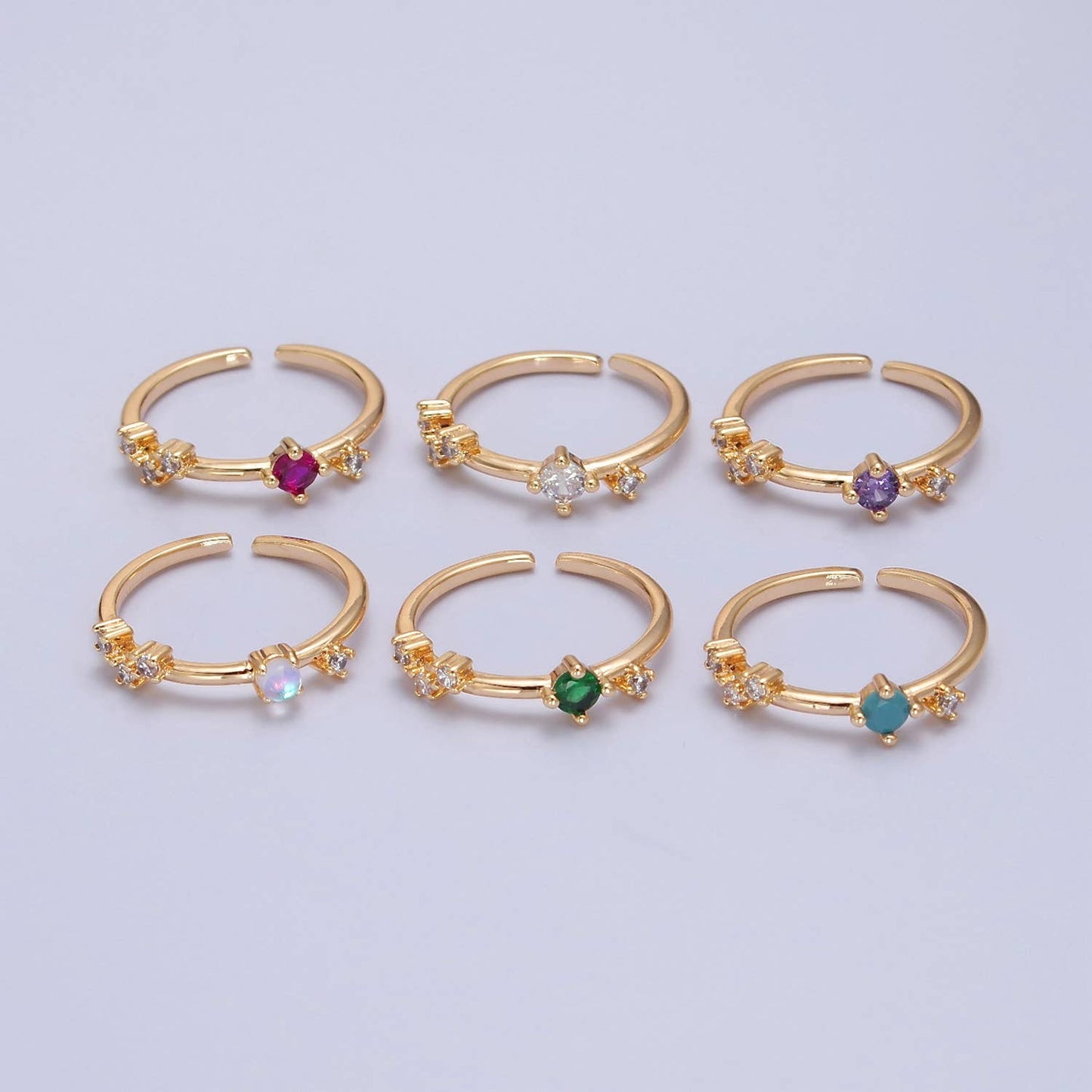 Colorful CZ Crystal Minimalist Gold Ring O2152~O2157: AB Color