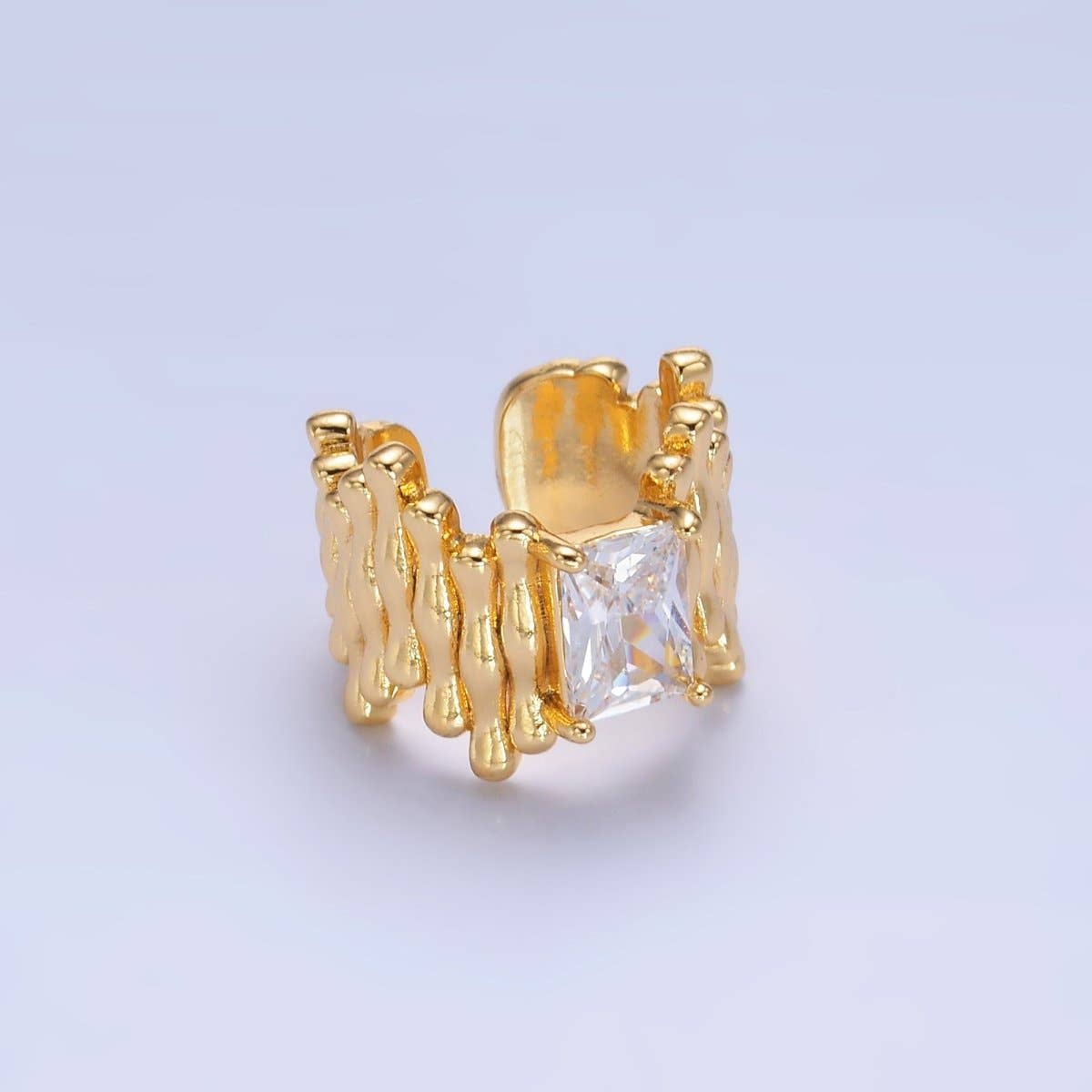 24K Gold Filled Baguette CZ Molten Linear Ear Cuff Earring | AI173