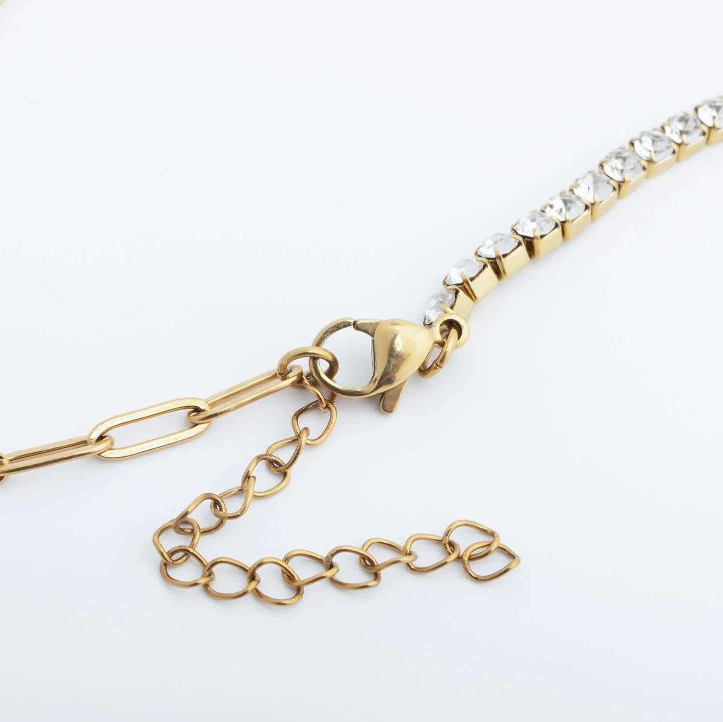 Paperclip Tennis Chain Split Necklace: Gold