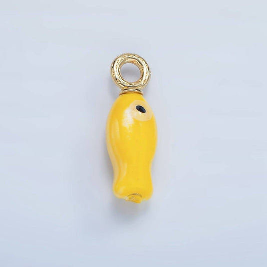 24K Gold Filled 30mm Enamel Fish Sea Animal Ceramic Drop Charm | X794 - X801: Yellow