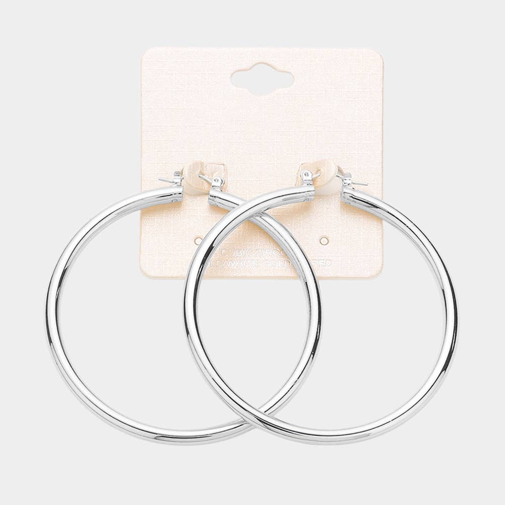 2.7" Gold Dipped Aluminum Pin Catch Hoop Earrings: Gold