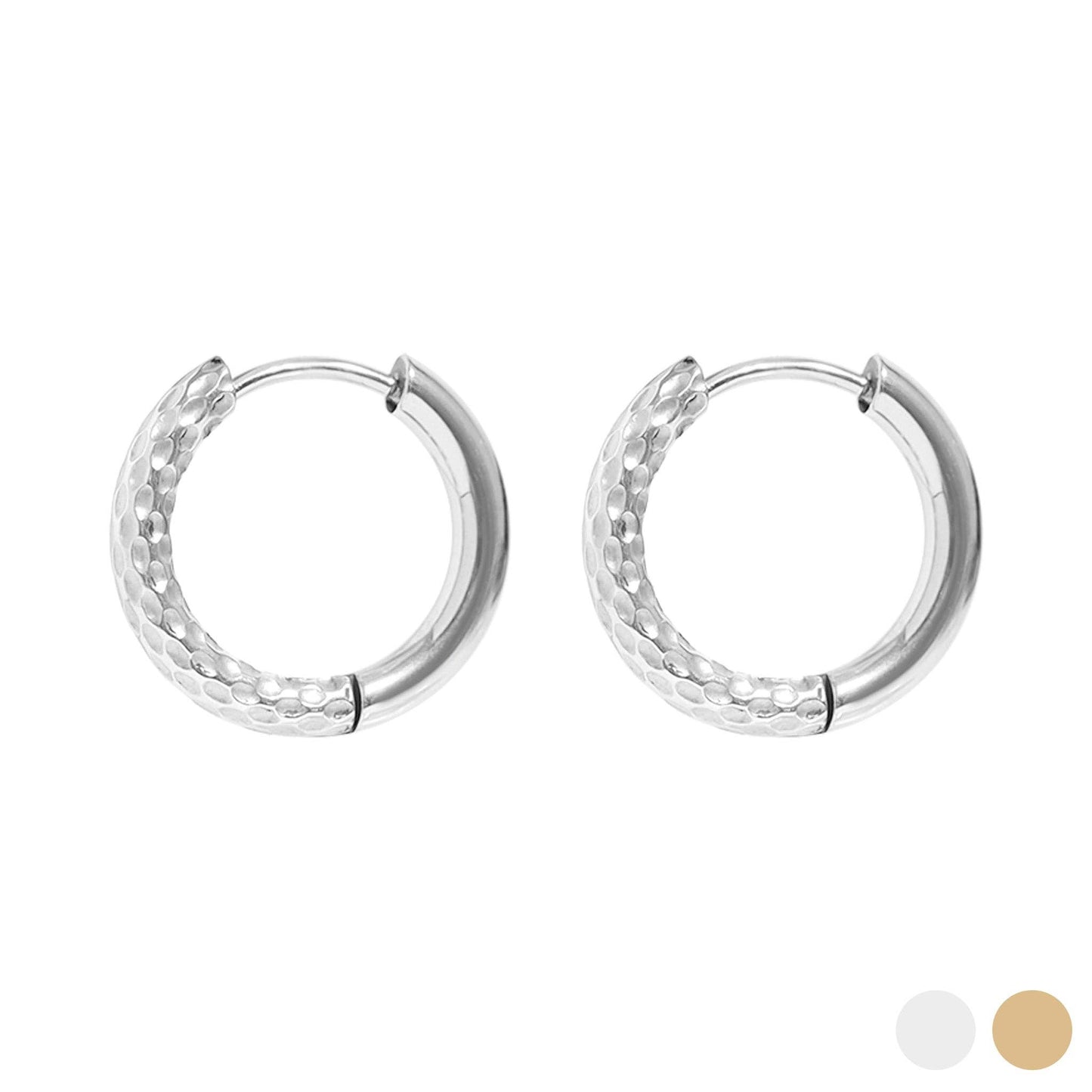18K Gold PVD Stainless Steel Half Textured Huggie Hoop Earrings / ERJ0030: Stainless / 17mm