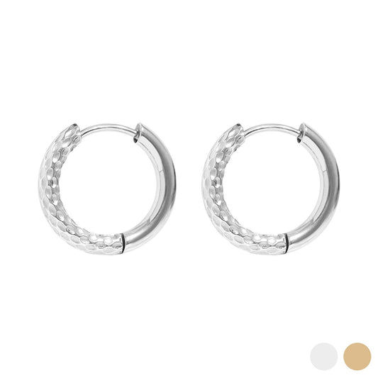 18K Gold PVD Stainless Steel Half Textured Huggie Hoop Earrings / ERJ0030: Stainless / 17mm