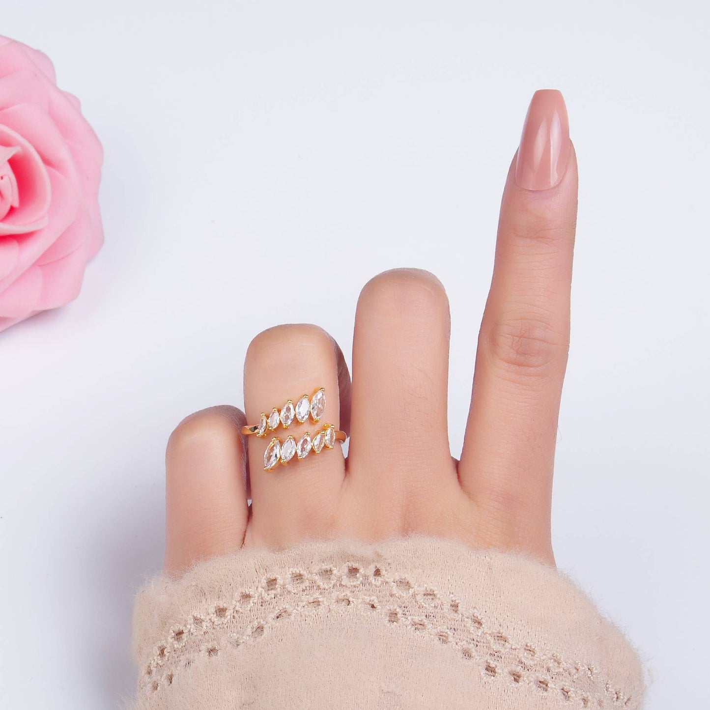 Dainty Clear Marquise CZ Gold Adjustable Ring