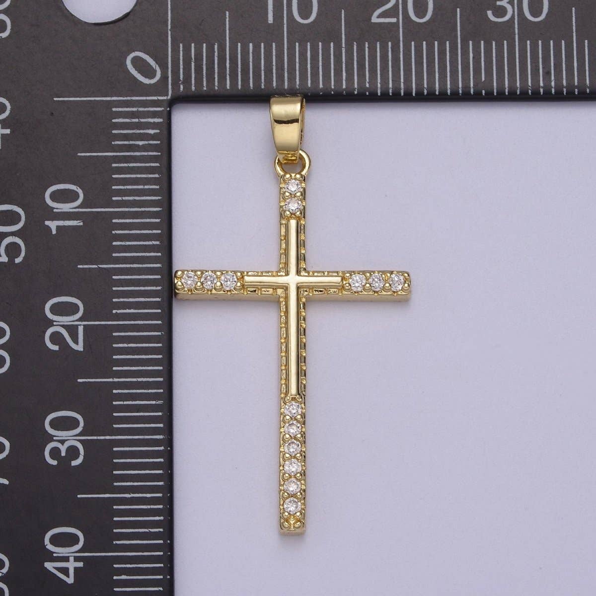 Micro Pave Gold Cross Pendant for Religious Jewelry Making N-600