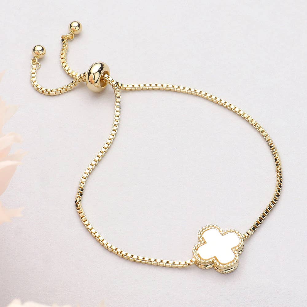 Natural Stone Quatrefoil Cluster Pointed Adjustable Bracelet: Black