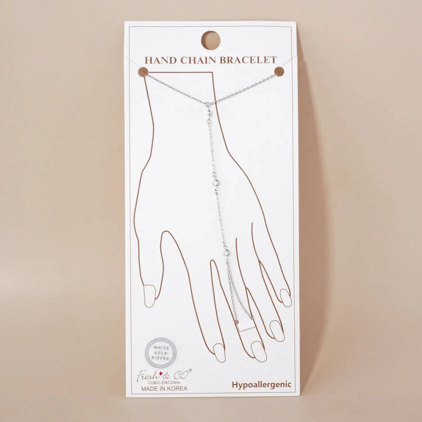 Three Round CZ Accent 18K-Gold-Dipped Delicate Brass Hand-Chain Bracelet: Gold
