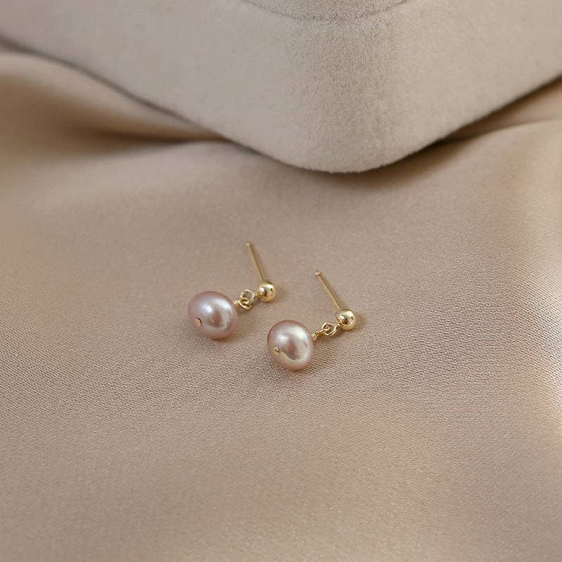 Fresh Water Pearl Bead Earrings : Pink