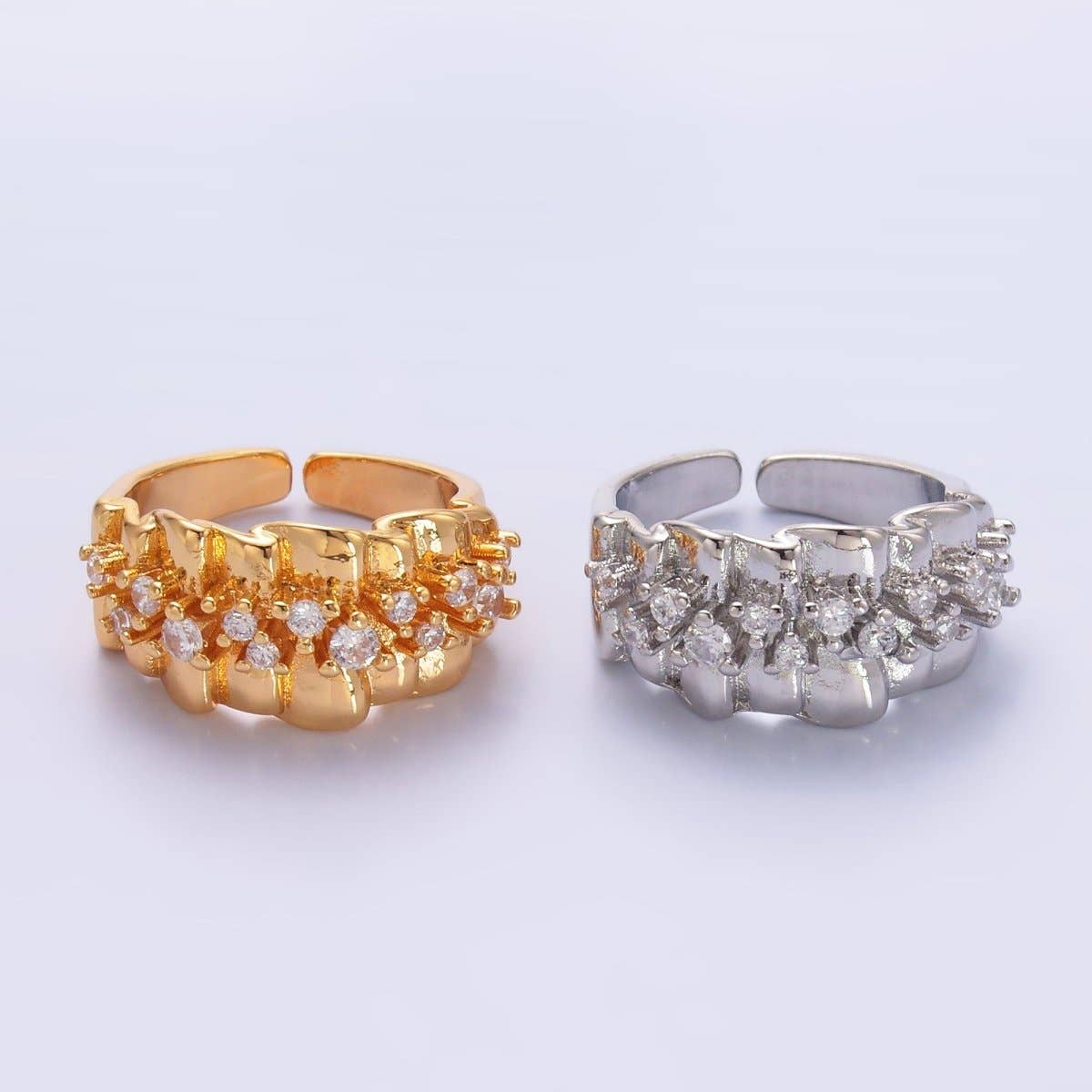 24K Gold Filled Micro Paved CZ Foil Fold Ring in Gold & Silver | O443 O444: Gold