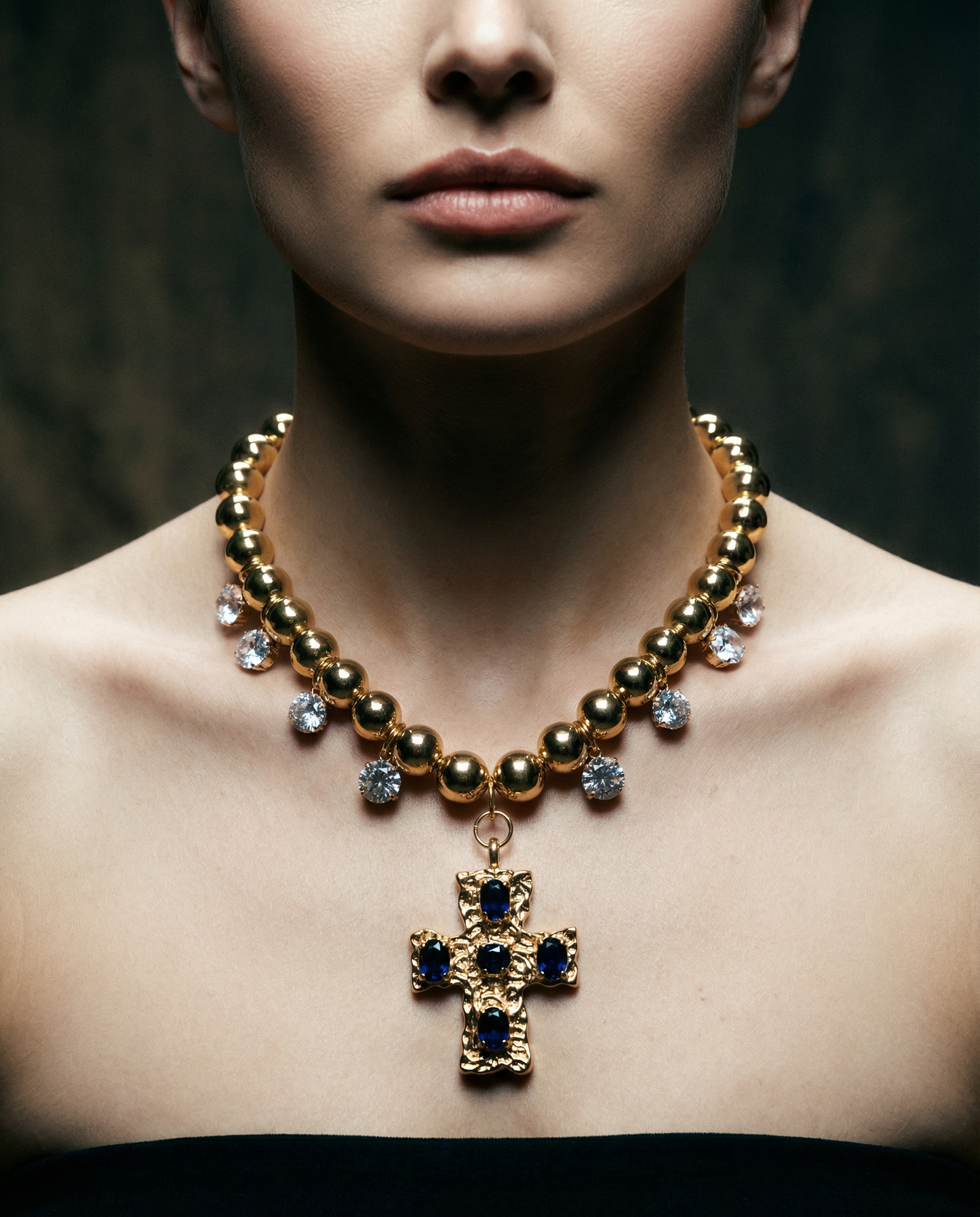 Statement Chunky Cross Necklace: Blue