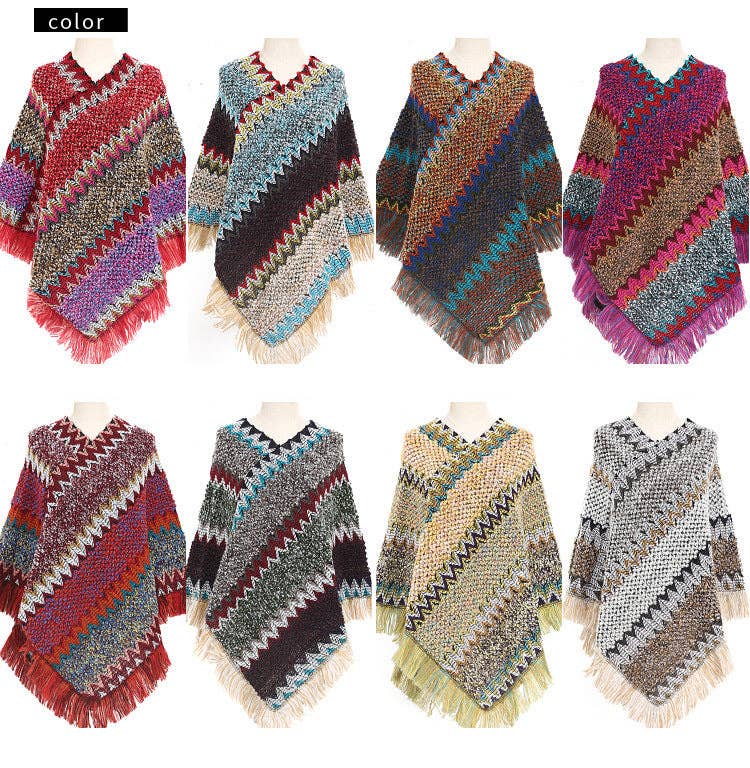 Knitted Tassel Shawl S0097: Green