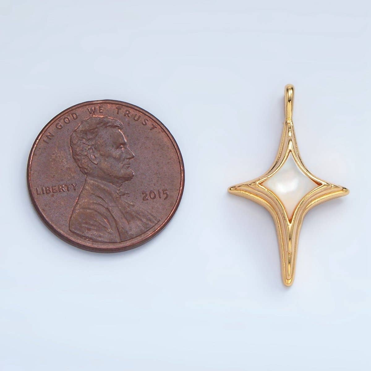 24K Gold Filled Shell Pearl Celestial North Star Charm | AA975