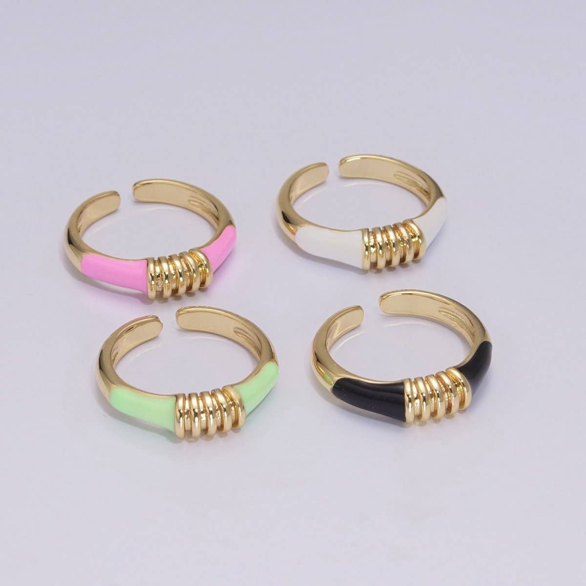 Colorful Pastel Enamel Ring • Gold Filled Multicolor Open Band • Green Pink Black White Minimalist Stackable Ring U-115~U-118: Black