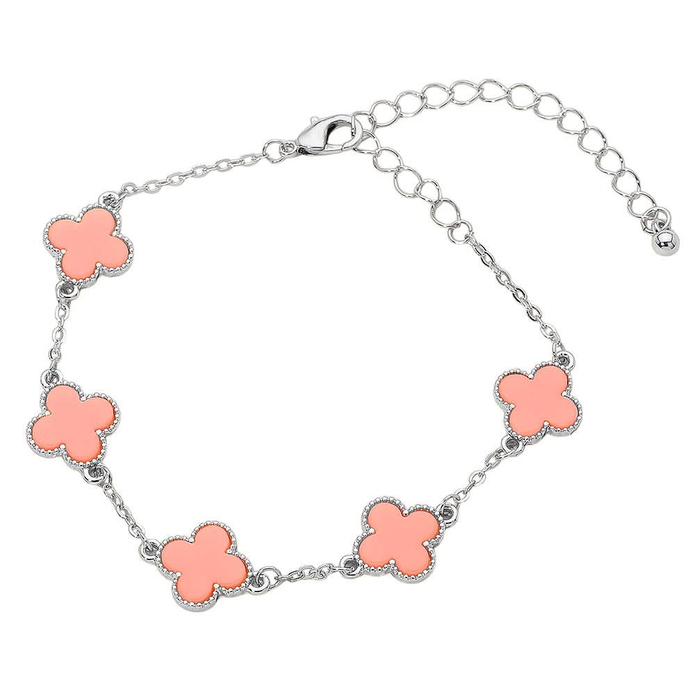 Gold Dipped Quatrefoil Link Chain Bracelet: Gold,White
