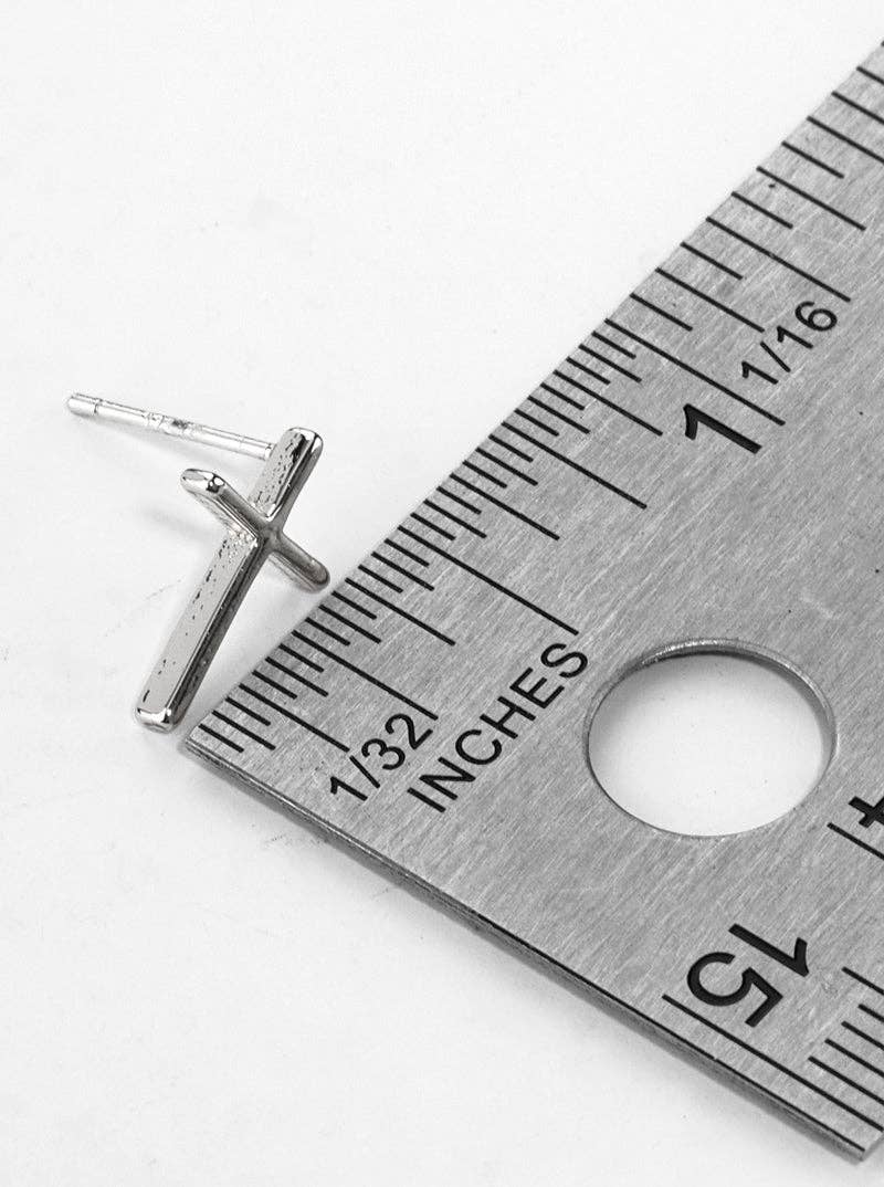White Gold Dipped Dainty Cross Post Stud Earrings: Gold