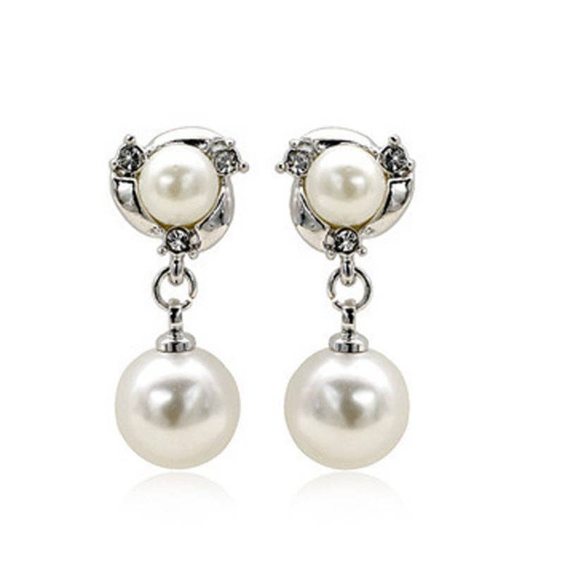 Pearl Alloy Clip On Earrings E8294: Silver