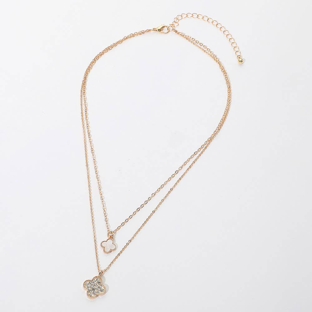 Gold Dipped Double Quatrefoil Pendant Layered Necklace: Gold,Red