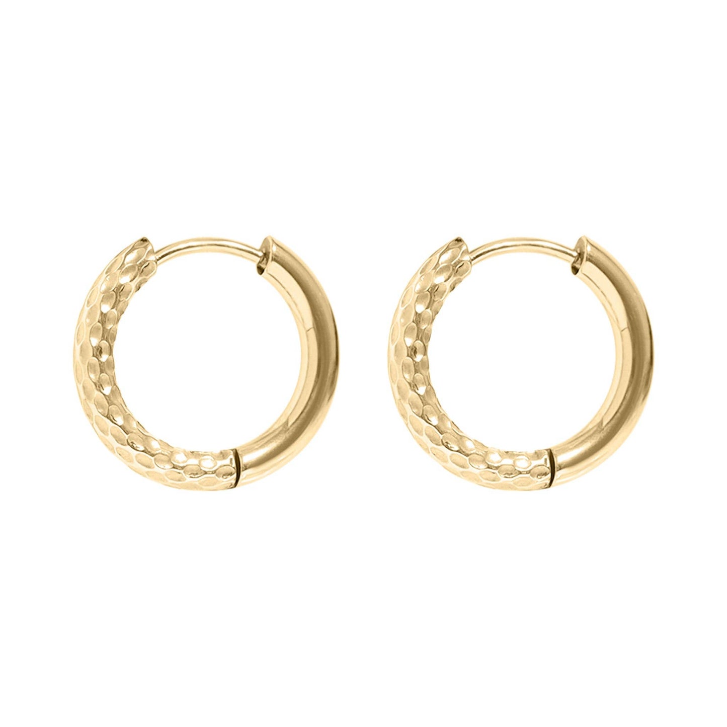 18K Gold PVD Stainless Steel Half Textured Huggie Hoop Earrings / ERJ0030: Stainless / 17mm