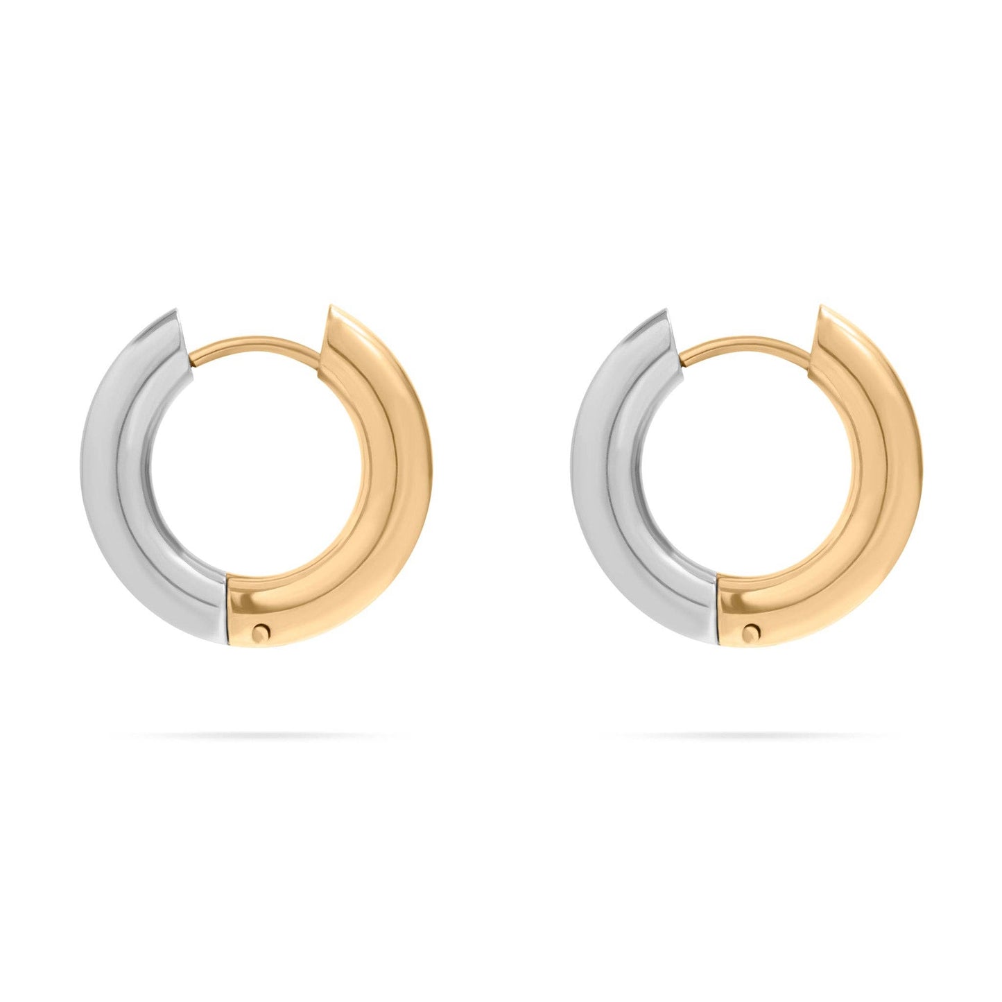 18K Gold Stainless Steel Mixed Metal Round Huggie Earrings: Mixed Metal