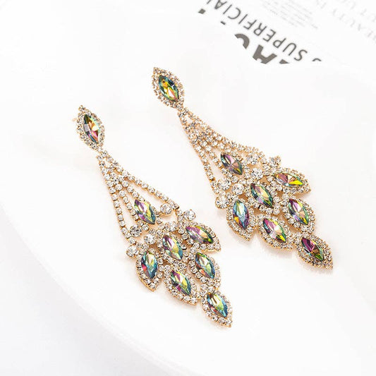 Rhinestone Tassel Earrings E7134: Gold-Multi