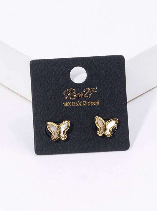 18K Gold Dipped Butterfly Mother Of Pearl Stud Earrings: GoldMOP